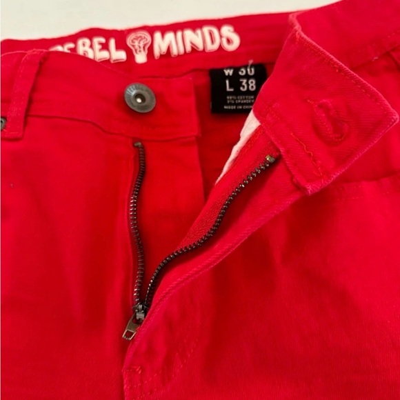 Rebel Minds Men’s Red Denim Twill Stacked Pants size W 30” L 38” - Picture 8 of 12